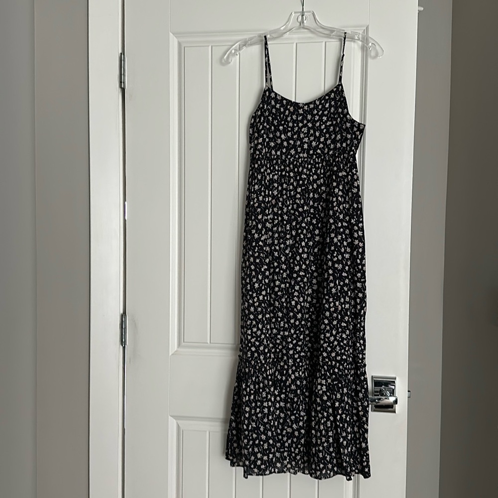 Madewell Navy Blue Floral Patterned Midi Flowy Dress